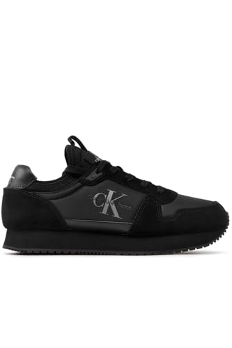 Calvin Klein Jeans Men's Runner Sneaker Sock Laceup Nylon-Leather Sports Shoes, Black (Triple Black), 46 on Sale
